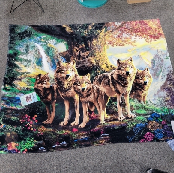 Beautiful Large Beach Towel With Wolf In Nature Scene